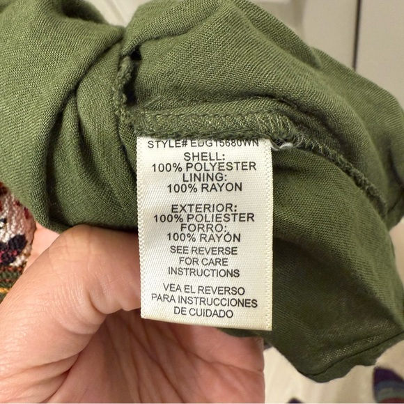 Altar'd State Fall Boho Maxi Dress Small Olive Green Bell Sleeve Minor Flaws - Picture 8 of 8